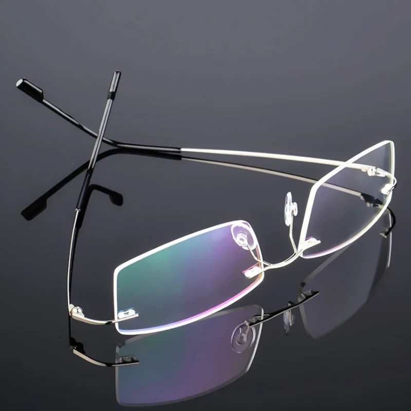 May Flower Memory Titanium Rimless Reading Glasses Fashion Blue Anti-Light Glasses Men Square Farsight Glasses For Women +3+3.5