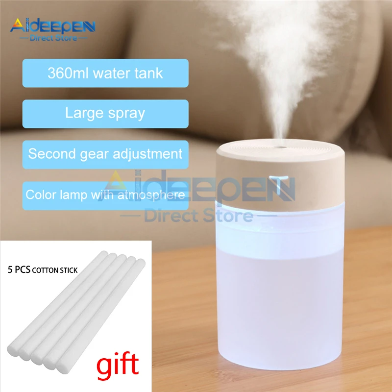 360ml Air Humidifier Mini Ultrasonic USB Essential Oil Diffuser Car Purifier Aroma Anion Mist Maker For Home With LED Night Lamp