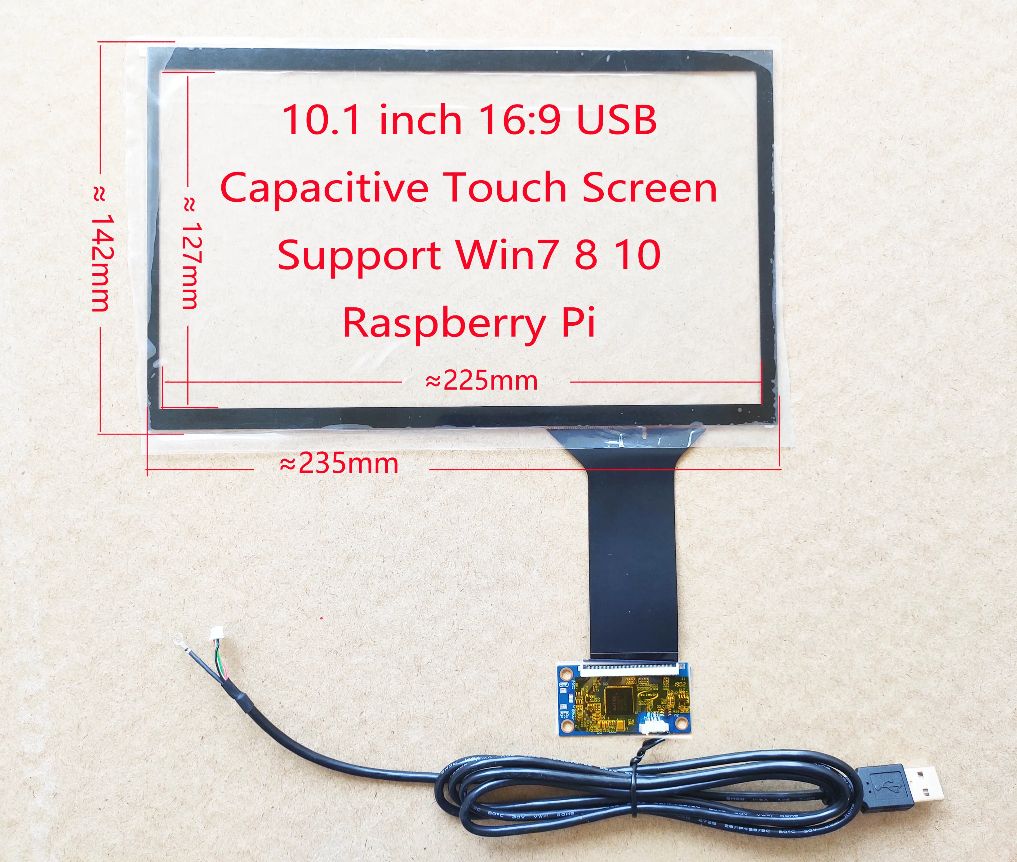 10.1 inch 16:9 / 16:10 USB Capacitive Touch Screen Digitizer 10 Fingers GT9110 GT928 Raspberry Pi PC DIY Touch Glass Paenl