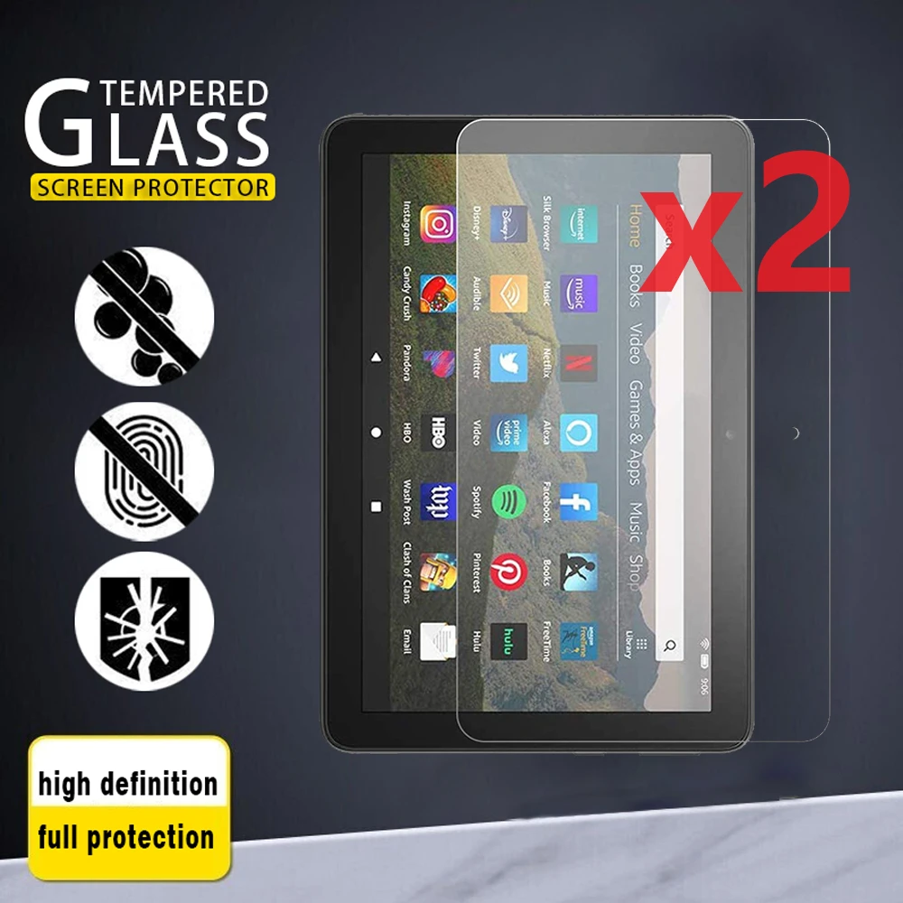 2Pcs Screen Protector Cover for Amazon Fire HD8 Plus 10th Gen 2020 Tablet Full Tempered Glass Coverage Screen for Fire HD 8 Plus