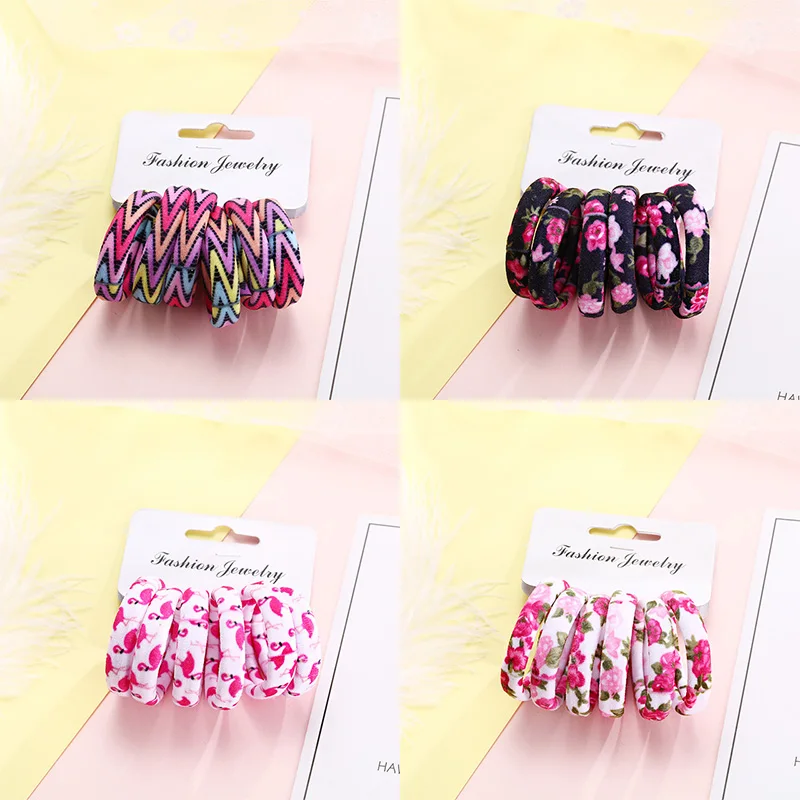 6 ชิ้น/แพ็คScrunchie GUMสำหรับผมยางวงผู้ถือหางม้าผู้หญิงใหม่พิมพ์ฝ้ายยืดผมแฟชั่นอุปกรณ์เสริมผม