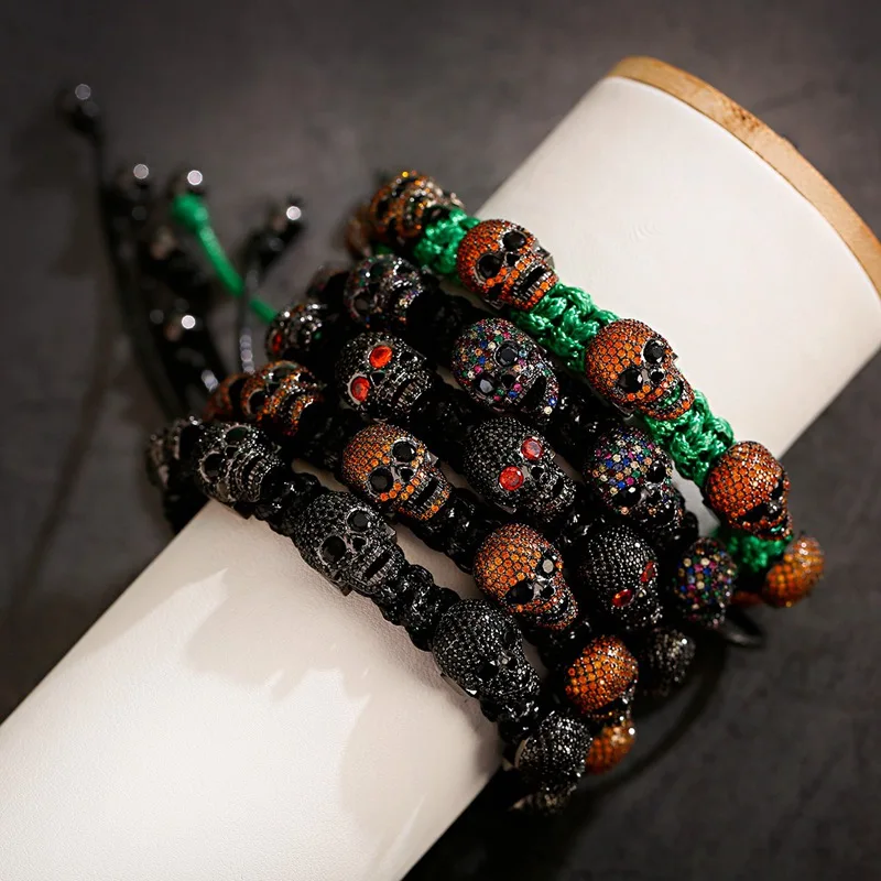 

Trendy 2020 Punk Skull Bracelet Wristband Jewelry Homme Luxury Fashion Zircon Bangles Pulseira Masculina