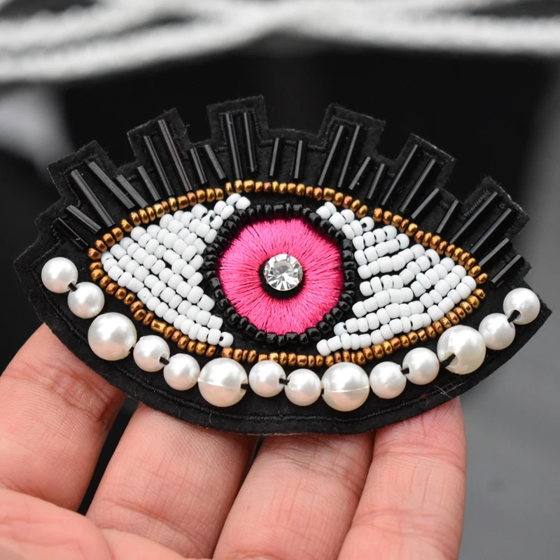 Handmade bead Eye Beaded Patch for Clothing Iron on Beading Applique Clothes Shoes Bags Decoration Patch DIY Apparel