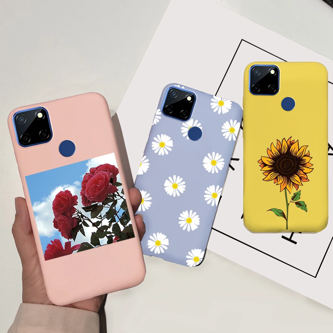 For Realme C12 Case Flower Painted Soft Silicone Back Cover For RealmeC12 C 12 RMX2189 Candy TPU Phone Case 6.5