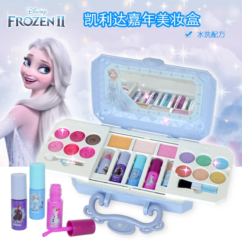 Nova disney novas meninas congeladas 2 princesa elsa cosméticos reais compõem caixa conjunto neve branca beleza brinquedos crianças presente de natal