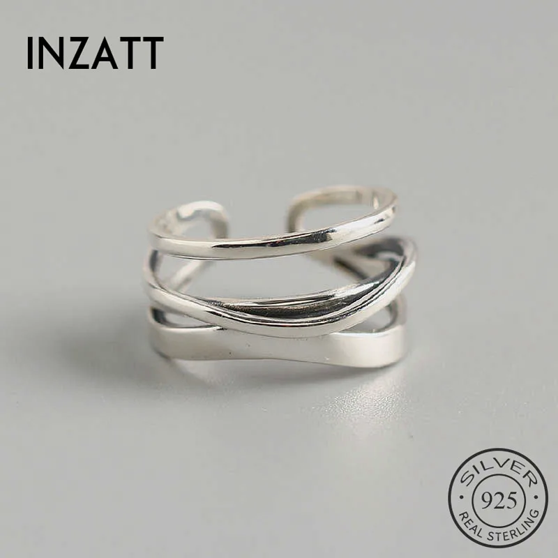 INZATT Real 925 Sterling Silver Irregular lines Adjustable Ring For Fashion Women Geometric MInimalist Hiphop Fine Jewelry