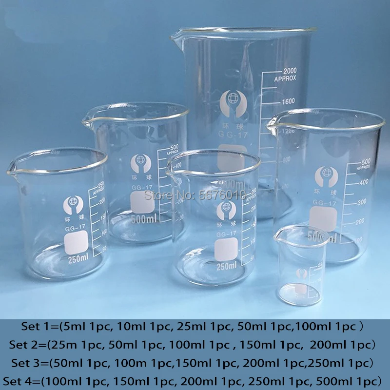 Becher da laboratorio in vetro borosilicato da 1set di alta qualità tutte le dimensioni apparecchiature chimiche misurino per becher in Pyrex di tutte le dimensioni