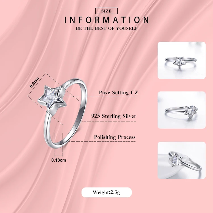 Modian 2021 NEW Cubic Zirconia  Jewelry Authentic 925 Sterling Silver Star Ring Fashion Simple Rings For Women Elegant Gift