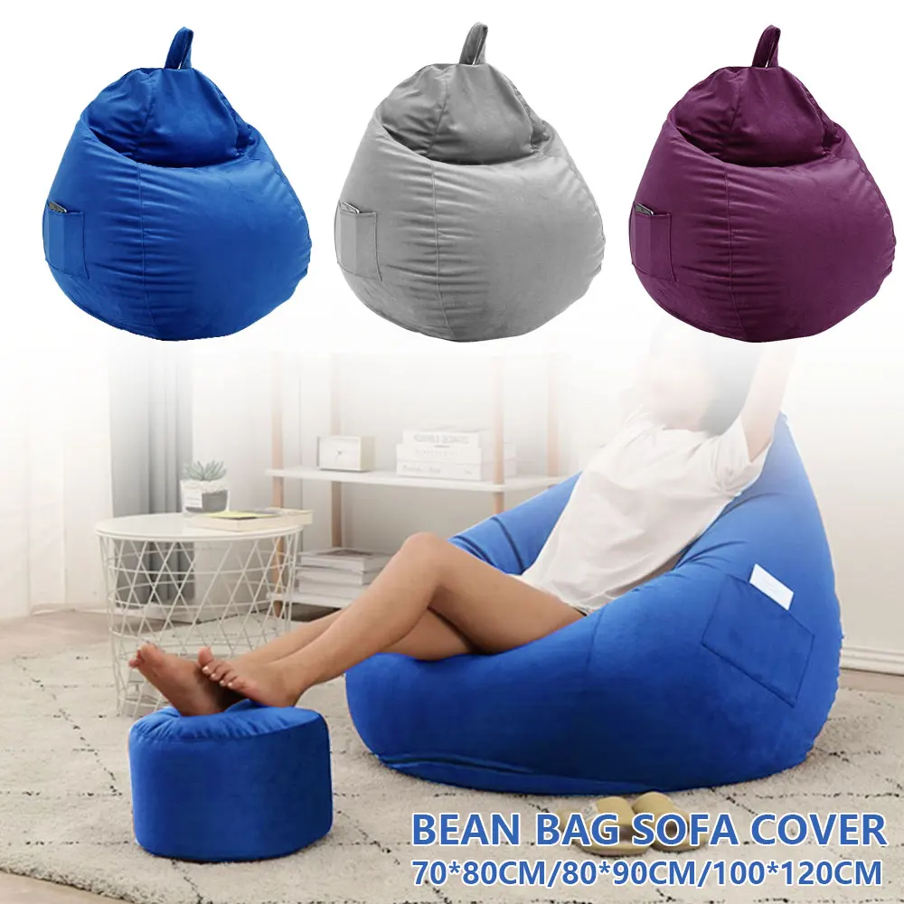 Comfy Velvet Beanbag Bean Bag Sofa Covers Folding Lazy Sofa Bed Indoor Relax Lounger Slipcover Floor Bean Bag Adults Kids S M L