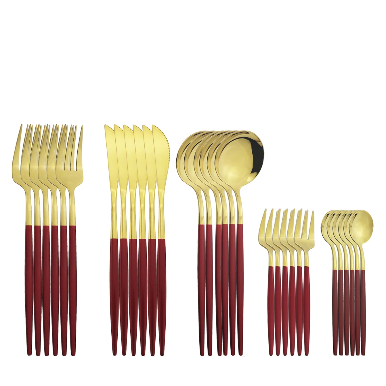 

30pcs/5set Red Gold Stainless Steel Cutlery Set Knife Fruit Cake Fork Tea Coffee Spoon Dinnerwarep Party Kitchen Flatware Set