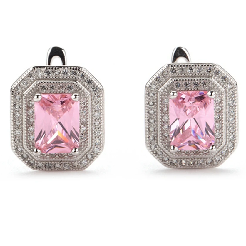 Fleure Esme Charms Shinning christmas Wedding Earrings For Women Men gifts dropshipping Pink Cubic Zirconia Rhodium Plated R3241