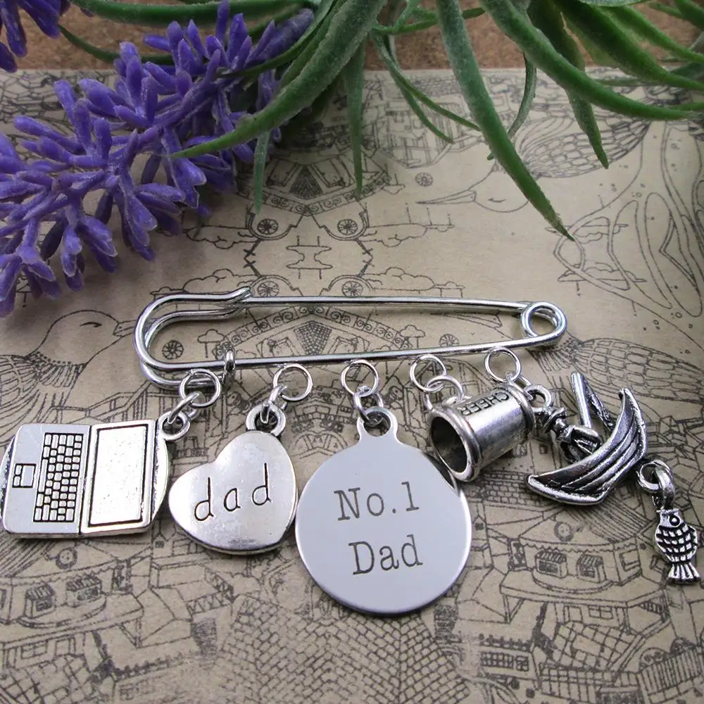 Посеребренные амулет брошь с надписью «Love Dad Best Dad»