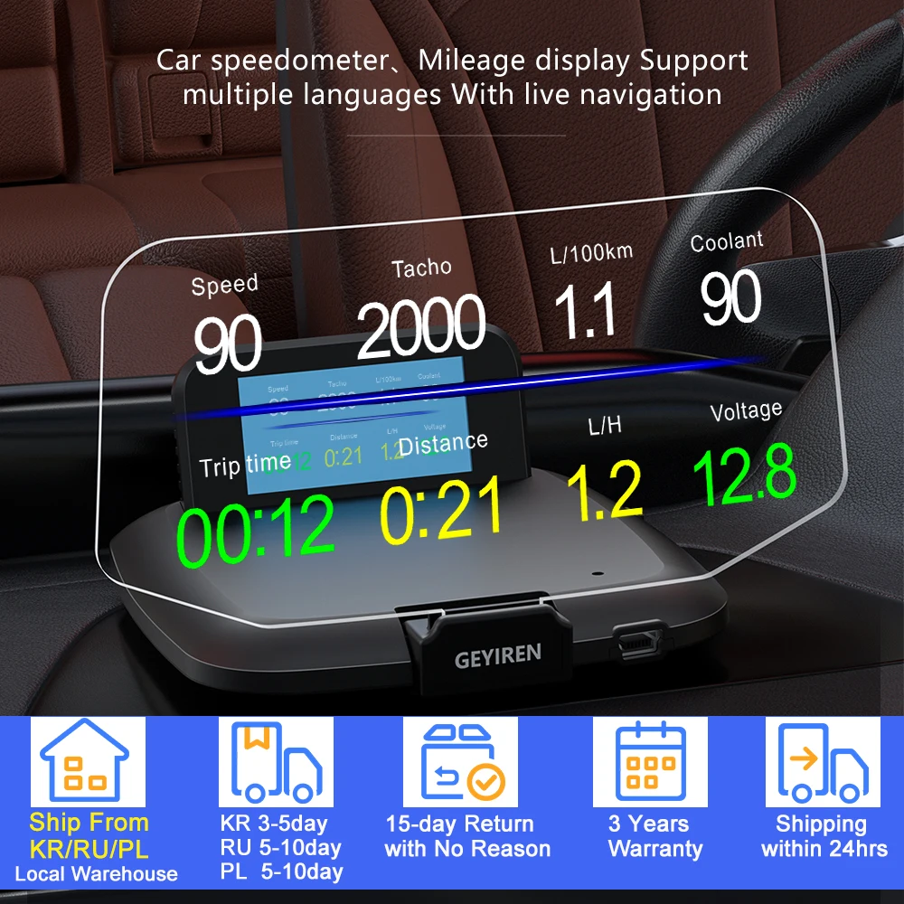 WiiYii C1 Car Navigation projection HUD Bluetooth Connection Auto Head Up Display Multiple interfaces car accessories on screen