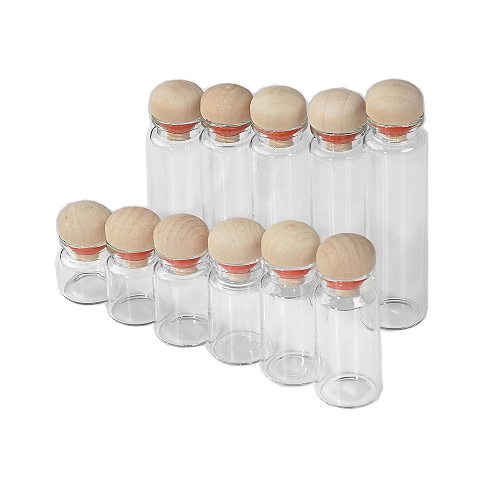 Mini Transparent Glass Bottles With Cork Wood Stopper Decoration Crafts Bottles Jars Vials Gift for Wedding 100pcs