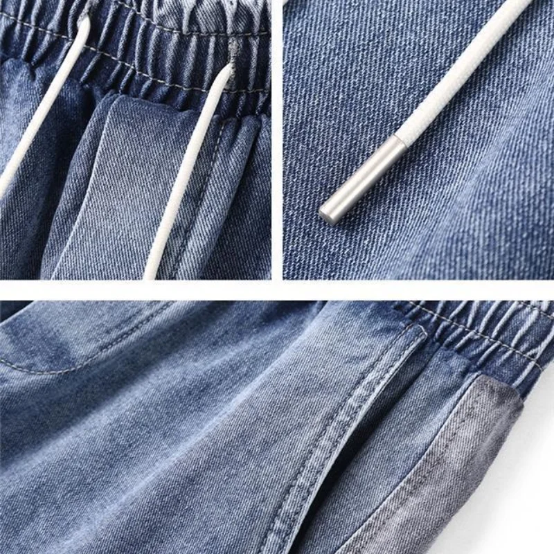 New Stitching Cargo Jeans Men's Japanese Casual Trousers Washed Loose Hip Hop Ankle Banded Harem Pants Vintage Men Denim Jeans