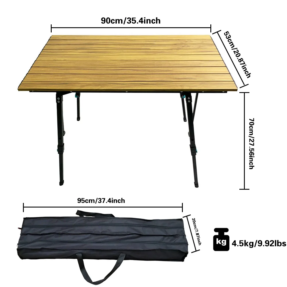 Outdoor Camping Table Portable Telescopic Folding Table Picnic Multipurpose Foldable Wood Grain Aluminum Ultralight Camp Table