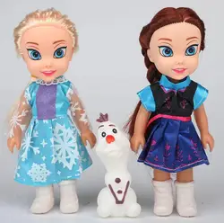 Elsa e Anna Action Figure Brinquedos para Crianças, Bonecas Móveis, Presentes de Natal para Meninas, 16cm, 3 peças