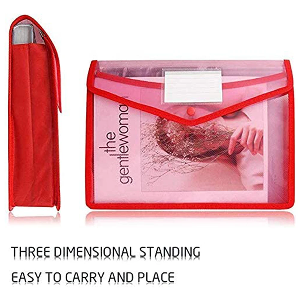 A4 Transparent Lightweight File Bag Portable Waterproof Folder Document Holder Large Capacity Button Storage School Test Paper