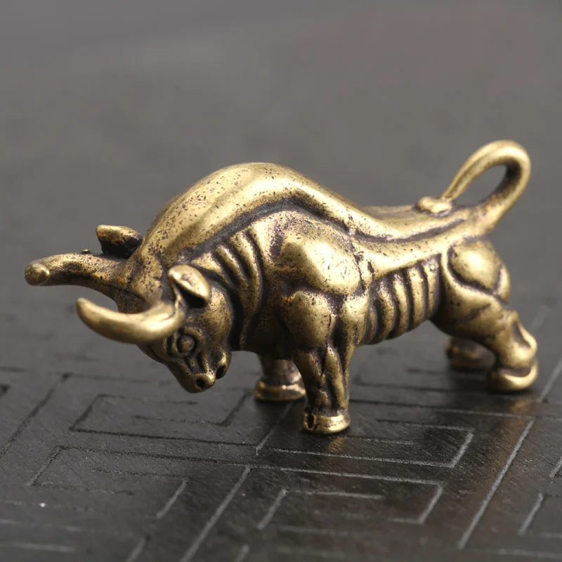 Wall Street Brass Bull Mini Animals Statue Handmade Home Decor Ornaments Crafts Copper Miniatures Figurines Desk Decoration Gift