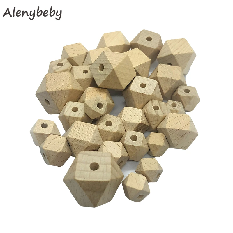 

10-20mm Beech Wooden Teether Hexagon Beads DIY Baby Teething Chew Bracelet Necklace or Pacifier Clip Chain 6 Size Polygon Beads