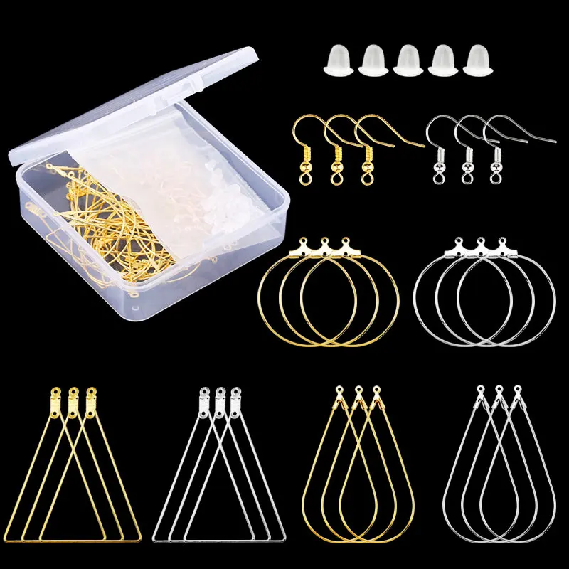 20-108PCS Ohrring Kit DIY Schmuckherstellung Zubehör Silber Gold Farbe Kupfer Creolen Ohrringe Set mit Aufbewahrungsbox Ohrhaken – Detail 3
