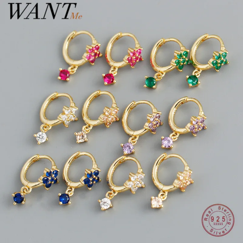 

WANTME Silver Star Tassel Pendant Earrings for Women Colored Zircon 925 Sterling Silver Spanish Fine Circle Wedding Jewelry