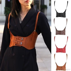 Women Vintage Gothic Faux Leather Underbust Corset Crop Top Solid Adjustable Vest Waist Belt Double Buckle Cincher 21 wholesales