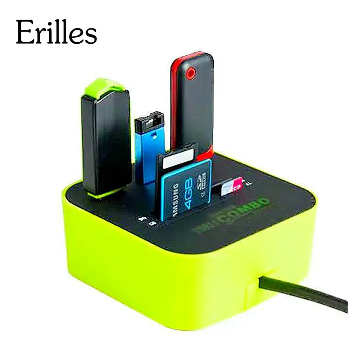 Erilles USB HUB Combo All In One USB 2.0 Micro SD High Speed Card Reader 3 Ports Adapter Connector For Tablet PC Computer Laptop