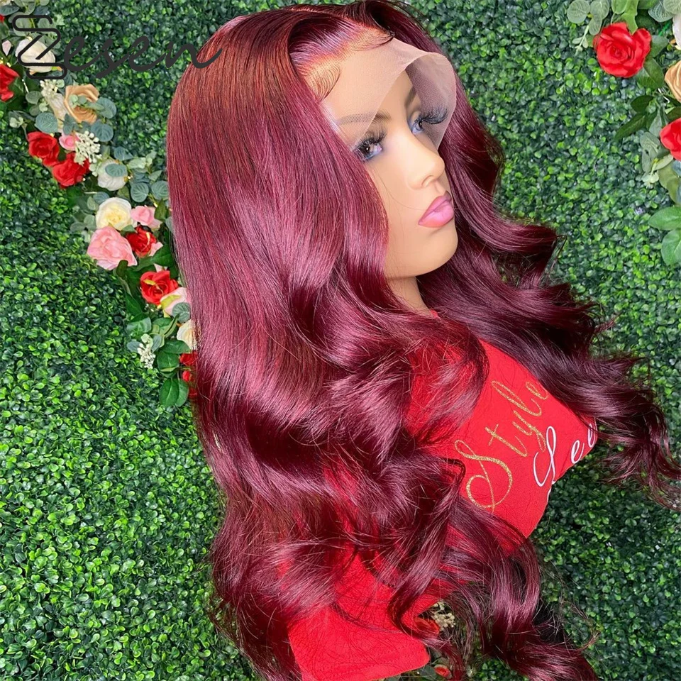 

Middle Part Burgundy Red Wigs Synthetic Lace Front Wig Wine Red Long Body Wave Synthetic Wigs For Women Cosplay Daily Wear Wigs