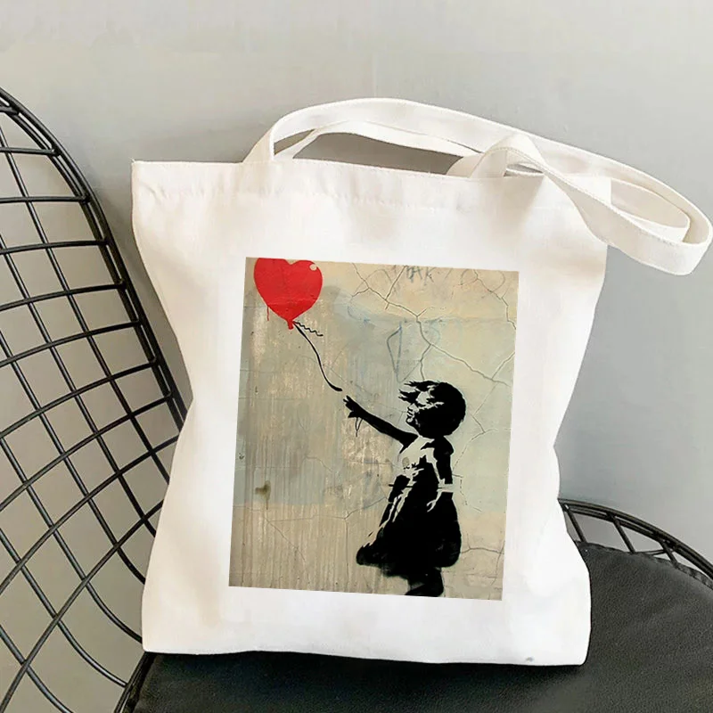 

Shopper Banksy Red Heart Balloon Printed Tote Bag women Harajuku shopper handbag girl Shoulder shopping bag Lady Canvas Bag