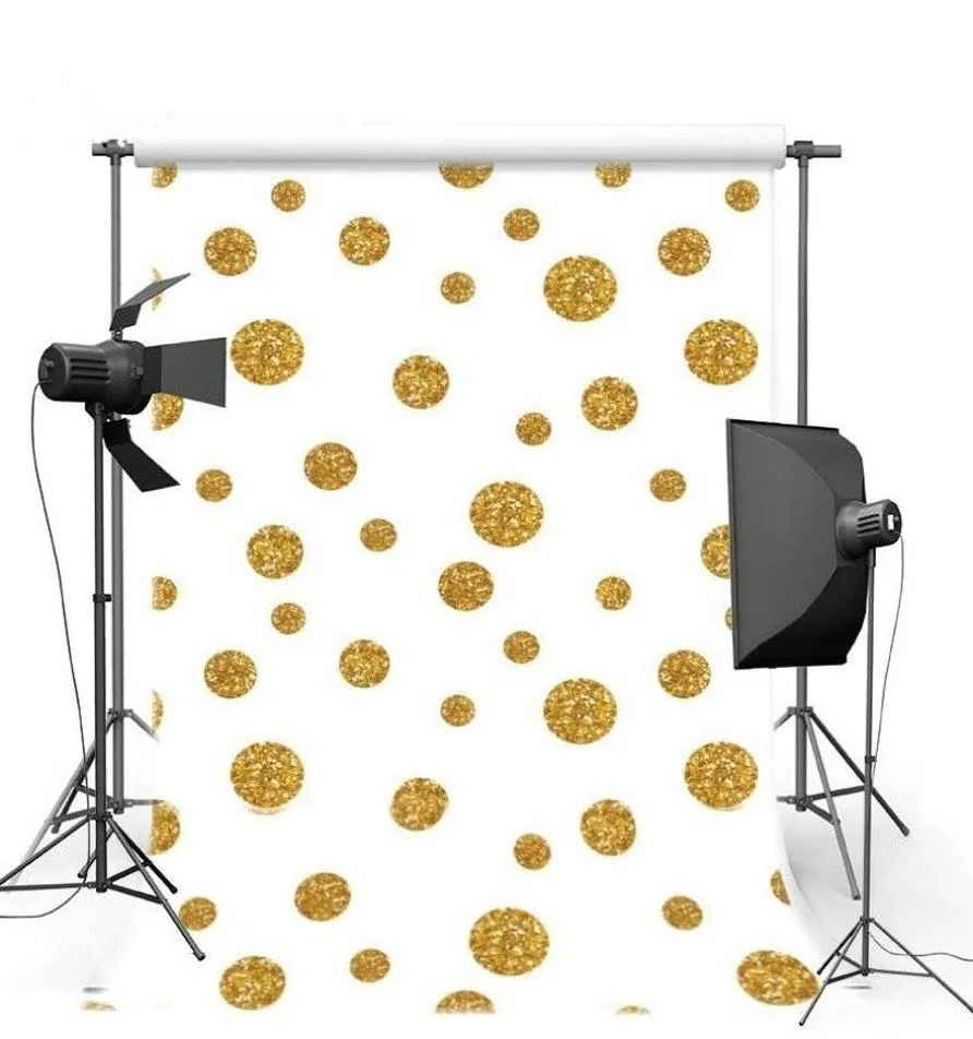 

Golden Gold Polka Dot White Themed photography backgrounds High quality Computer print children kids backdrops