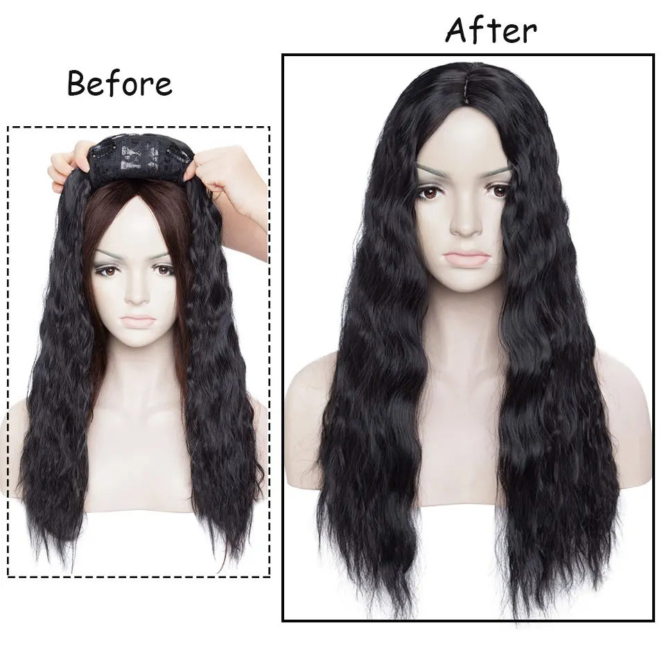 S-noilite Synthetic 20inch Water Wave Clip In Hair Piece Clip In One Piece Hair Black Brown Hairpiece For Women