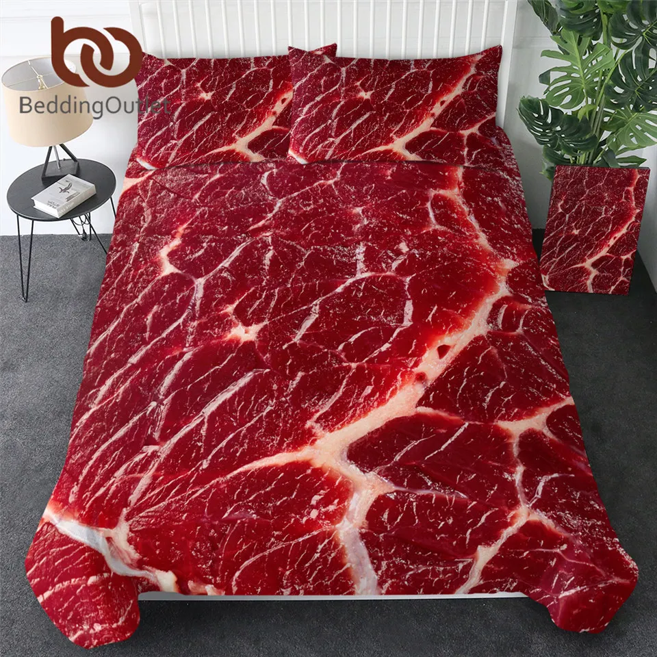 

BeddingOutlet Beaf Bedding Set Fresh Meat Duvet Cover Set Delicious Food Bedclothes Realistic Bedspread Cozy Home Decorations