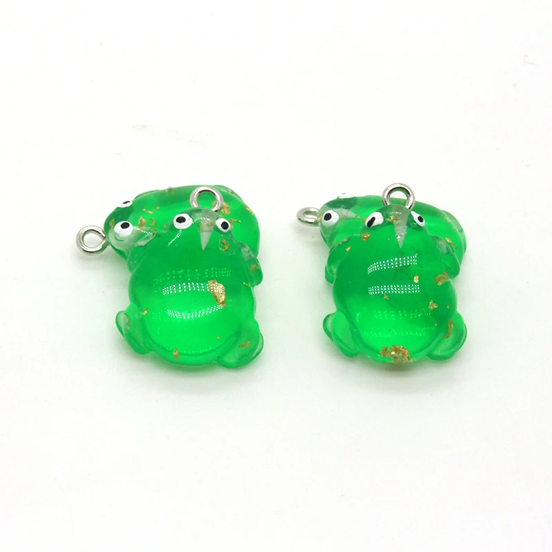 Cute Green Frog Resin Animal Charms With Gold Foil DIY Earring Keychain Pendant Jewelry Accessories