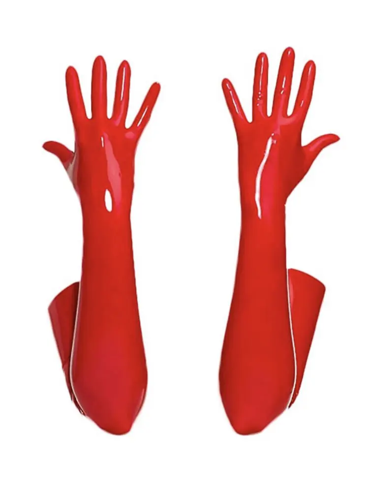 Sexy Women Shiny Faux Leather Latex Long Gloves PU PVC Full Fingers Elbow Glove Hip-pop Jazz Outfit Mittens Cosplay Accessory F2