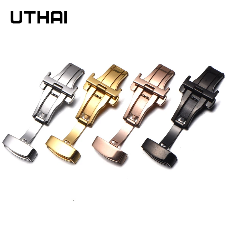 UTHAI Watch Fold Buckle P90 Stainless steel butterfly double push buckle 10-22mm Button Deployment Clasp Buckles Watch Accessori