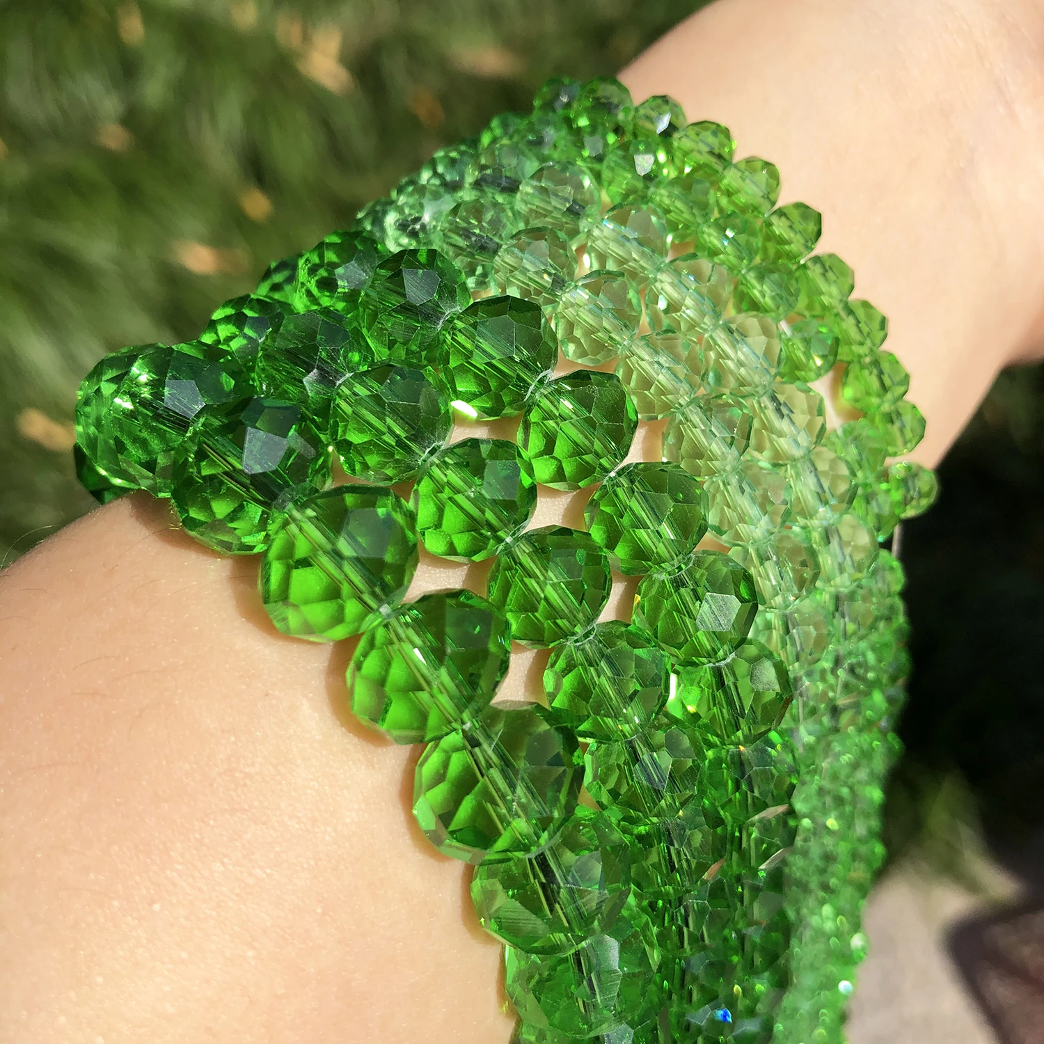 Green Rondelle Austria Faceted Crystal Glass Beads Loose Spacer Beads for Jewelry DIY Craft Making Garment Sewing Accessories