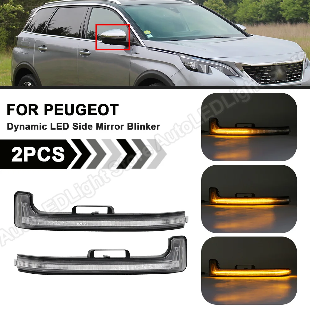 

2Pcs Dynamic LED Side Mirror Blinker Light For Peugeot 3008 5008 2017 2018 2019 2020 2021 Light Turn Signal Lamp For Citroen C5