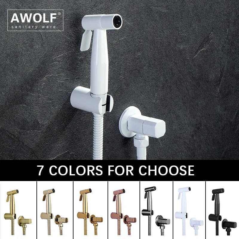 Awolf Hygienic Shower Set for WC White Solid Brass Gold Handheld Toilet Bidet Sprayer Chrome Anal Shower Sprayer System AP2155