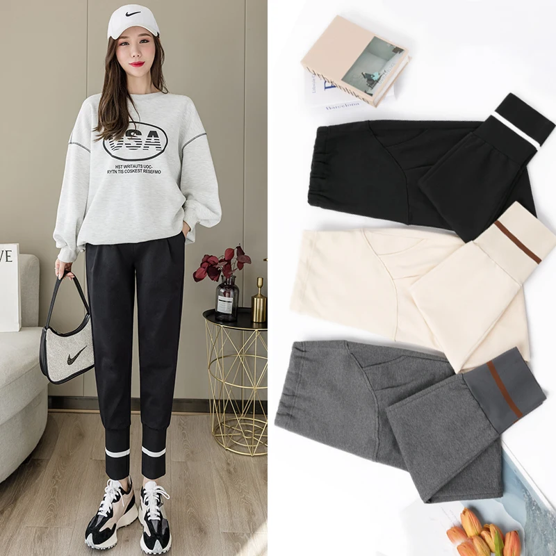 Pregnancy Pants Fashion Maternity Jogger Pants Elastic Waist Belly Pants Clothes for Pregnant Women Thin Pregnancy Trousers