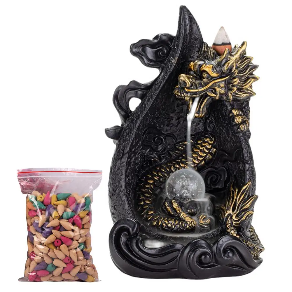 

Handmade Backflow Incense Burner Dragon Incense Holders 50 PCS Incense ConesCeramic Incense Holder Aromatherapy Ornament