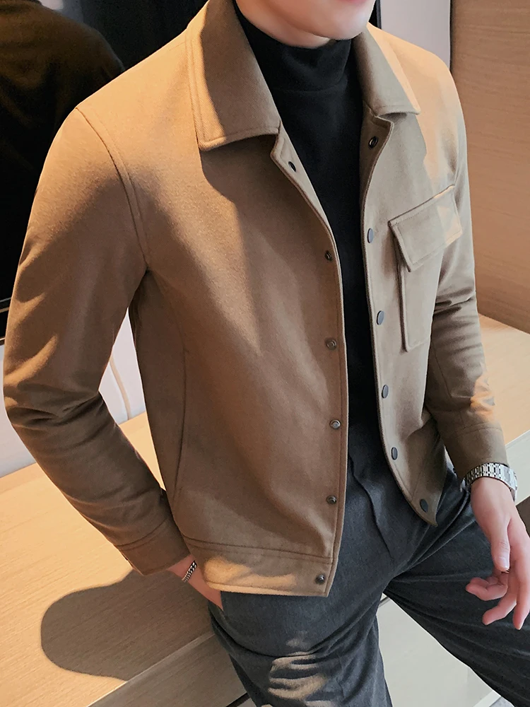 

New 2022 Autumn Winter Wool Blends Mens Coats Fashion Windbreaker Loose Casual Men Woolen Jackets Social Solid Overcoats L07