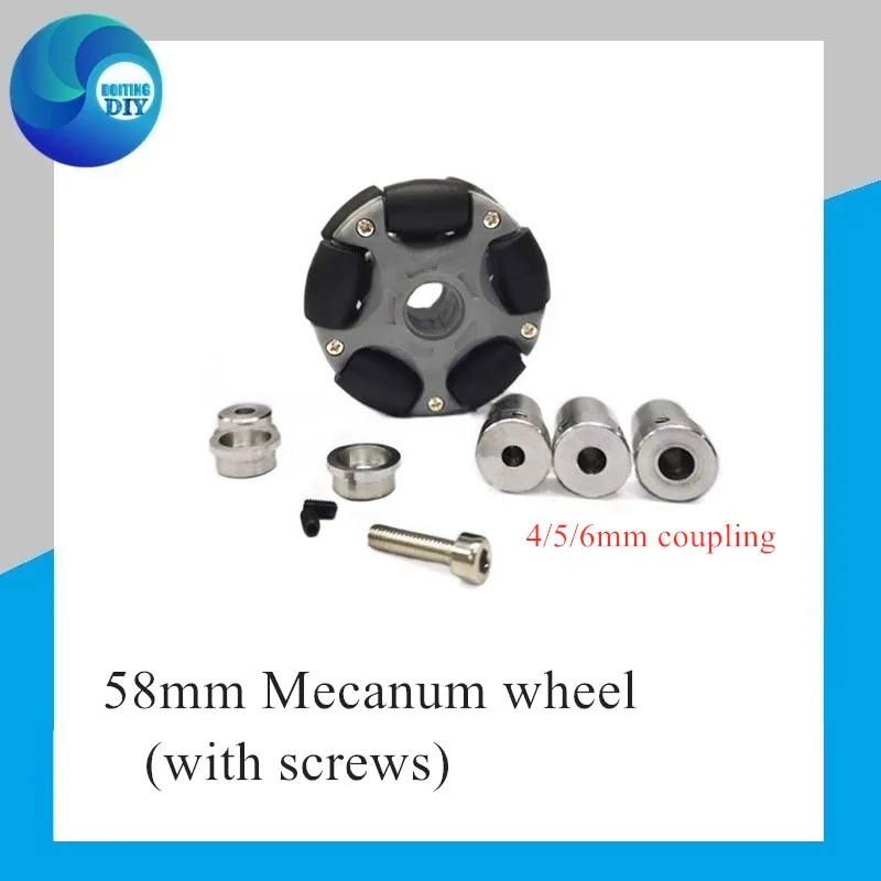 

3KG Load 58mm Mecanum wheel Omnidirectional Wheel with 4//5/6mm Couplings for Arduino Raspberry Pi DIY Robotic Car