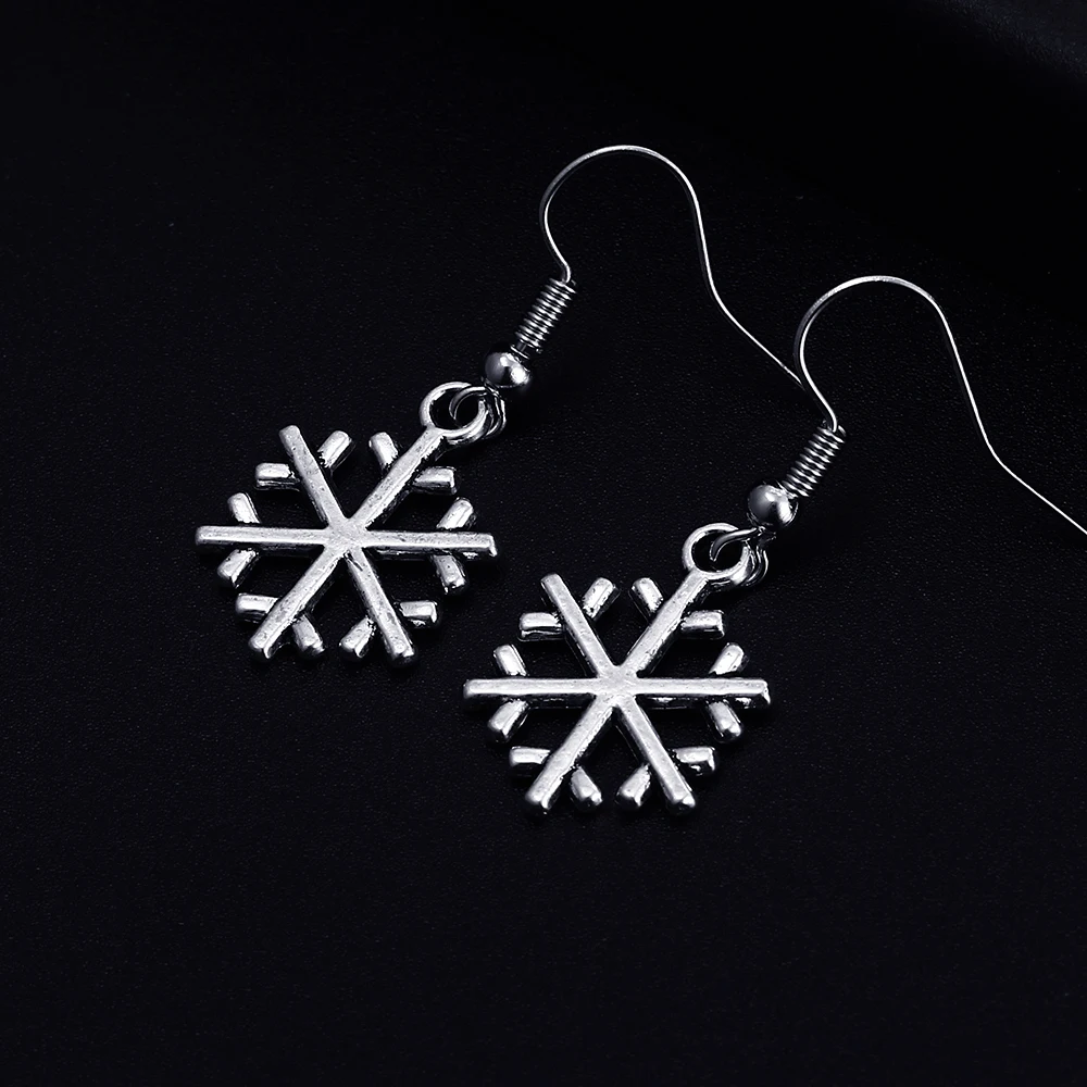 Trendy Winter Snow Shape Dangle  Antique Silver Plated Earrings for Women Girl Retro Drop Earrings Cute Earring Jewelry Bijoux