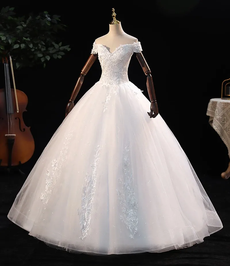 Robe De mariée à épaules dénudées, col bateau, élégante, à lacets, De bal, princesse, luxe, personnalisable, 2021