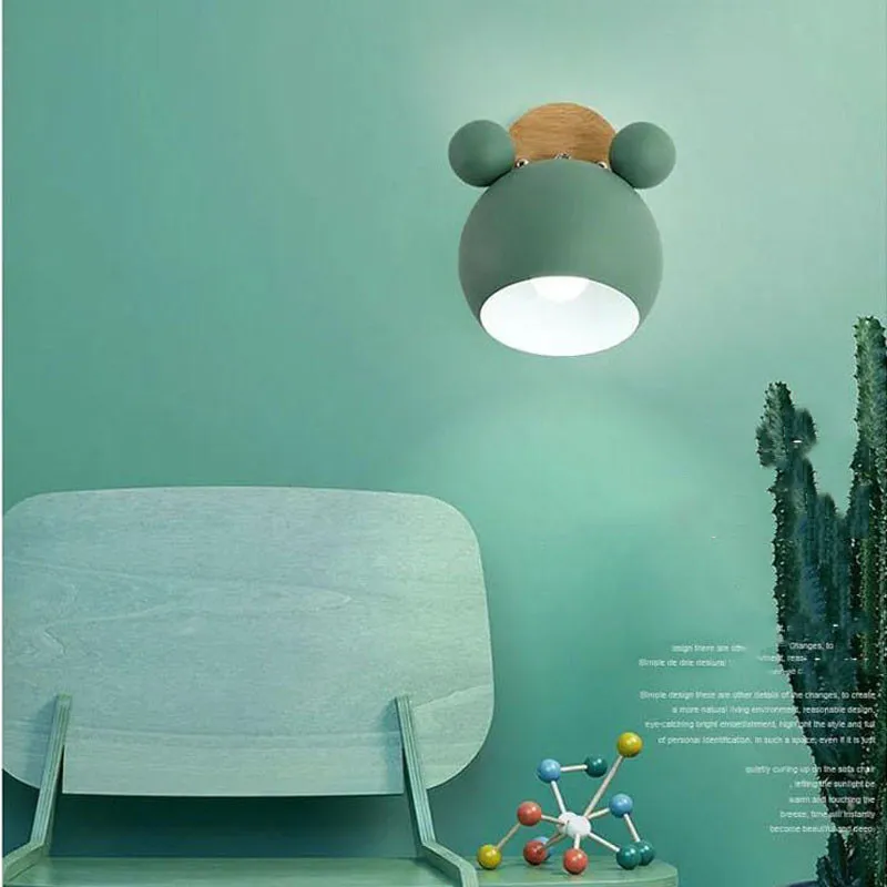 

Wood Wall Lamp Cute Colorful Mickey Nordic Simple Indoor Fixture LED Sconce Light Restaurant Bedroom Bedside Decor Wall Lights