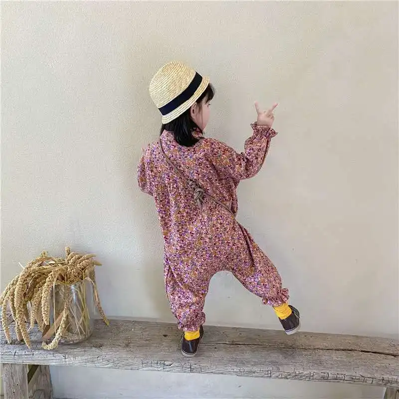 Children\'s Clothing 2020 Autumn Style Korean Girl French Floral Jumpsuit Children\'s Western Style Personality Jumpsuit