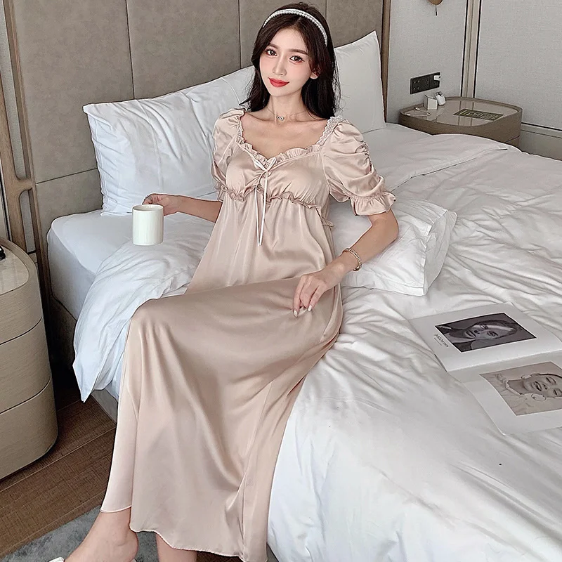 Lisacmvpnel Long Design Nightdress Female Summer Sexy Charming Short Sleeved Korean Large Loose Comfortable Princess Nightwear