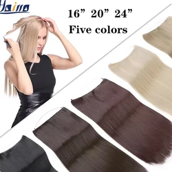 HAIRRO No Clip Wave Hair Extensions Pure Color Synthetic Natural Black Blonde One Piece False Hairpiece Fish Line Fake Hair