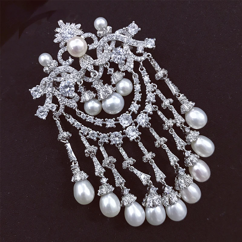 Freshwater pearl white DROP Vintage Brooch for woman gift Fashion Jewelry Clothes Decoration